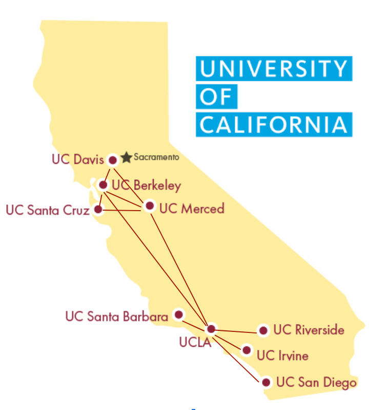 Map of the University of California campuses
